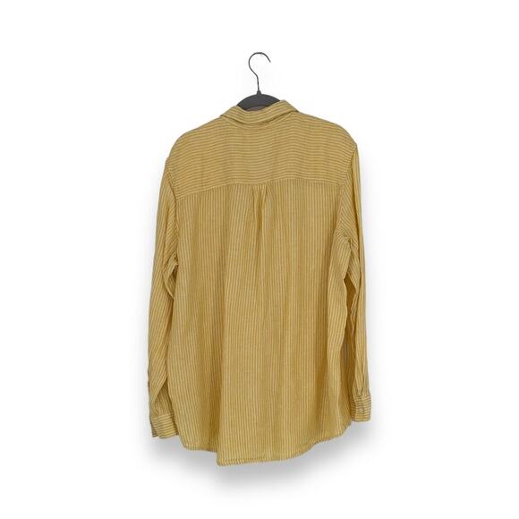 GAP Yellow White Striped 100% Linen Long Sleeve Button Up Shirt - Picture 2 of 6